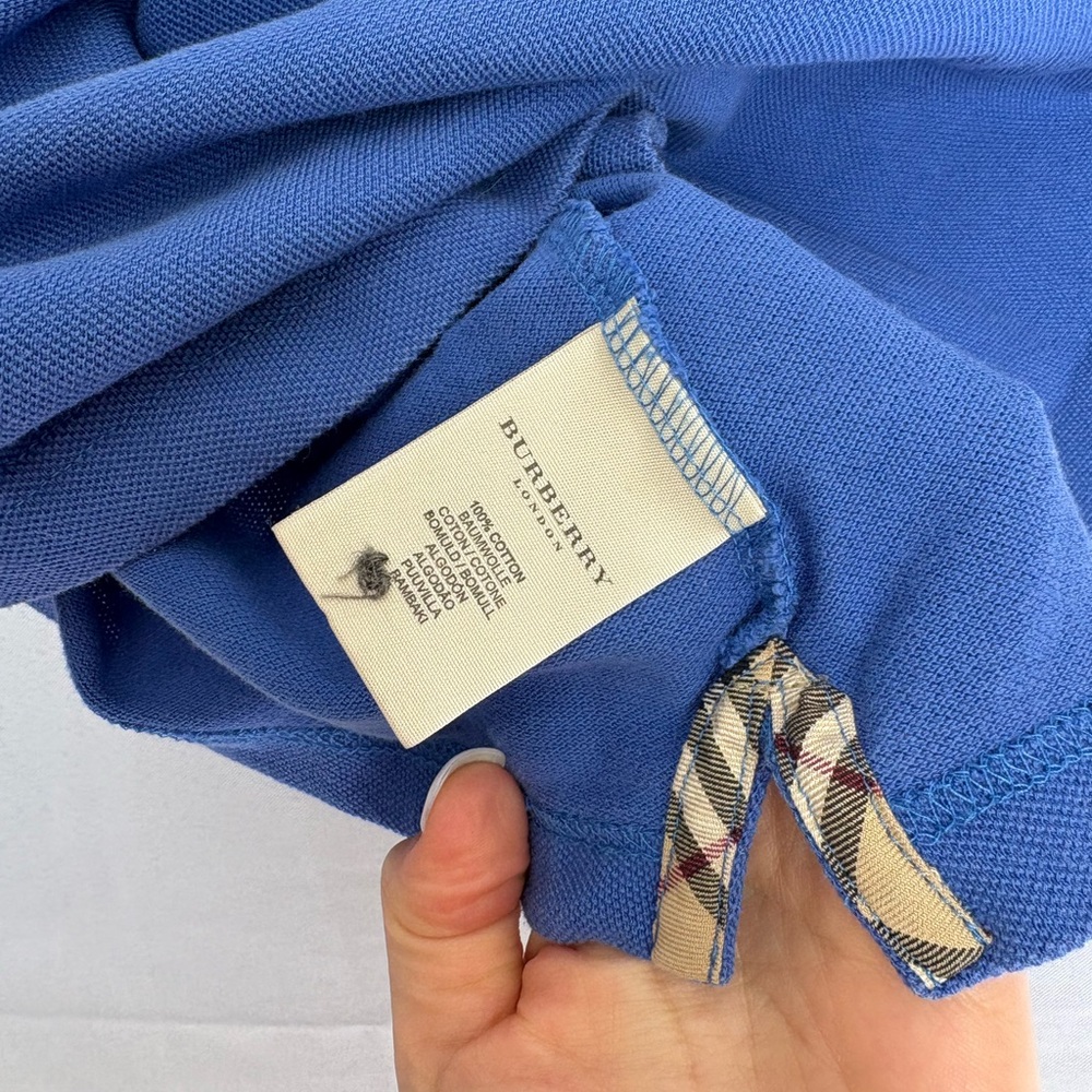 Burberry Royal Blue Short-Sleeve Polo with Check Trim - Picture 5 of 6